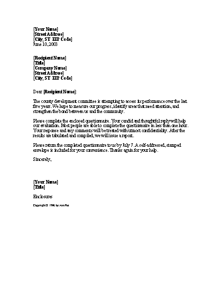 Sample of a survey cover letter