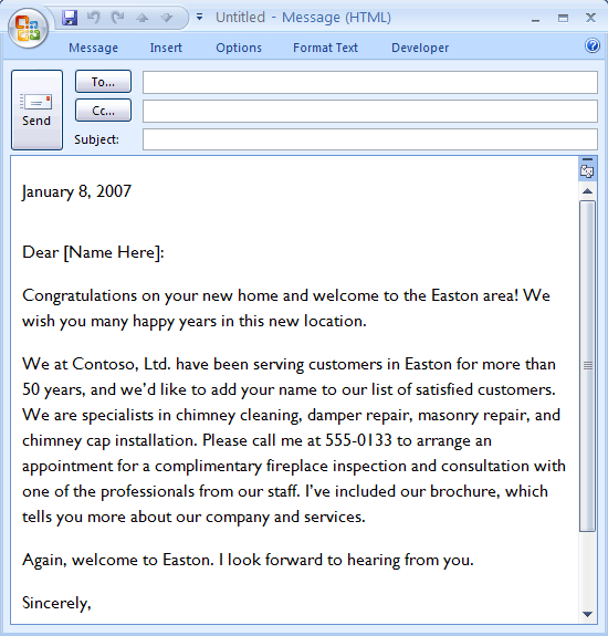 E-mail Message: Sales Letter To New Resident