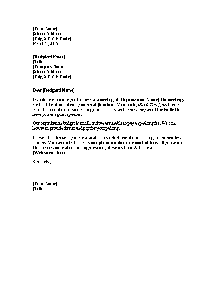 Letter Requesting Unpaid Speaker For Meeting