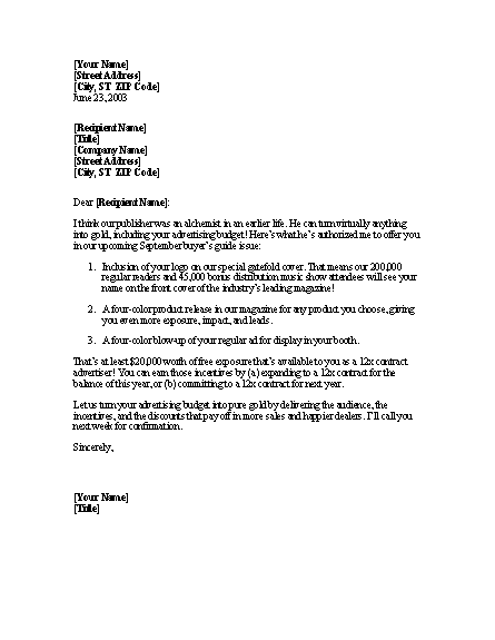 Sales Letter For Advertising Services